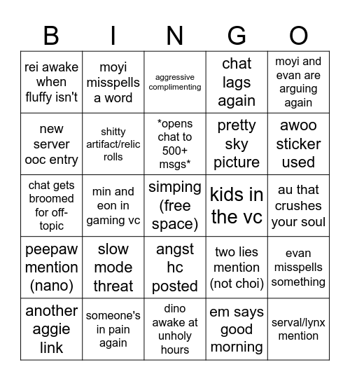 sampard server Bingo Card