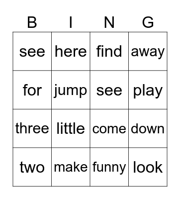 1st/2nd Grade Bingo Card