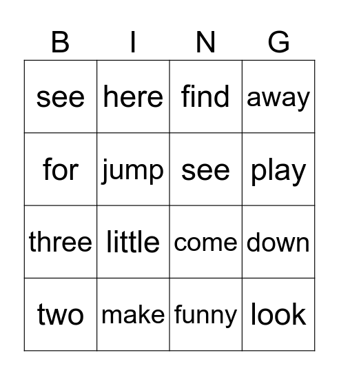 1st/2nd Grade Bingo Card