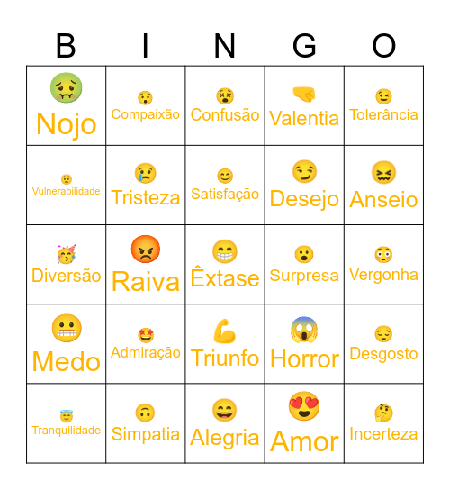 Bingo das emoções Bingo Card