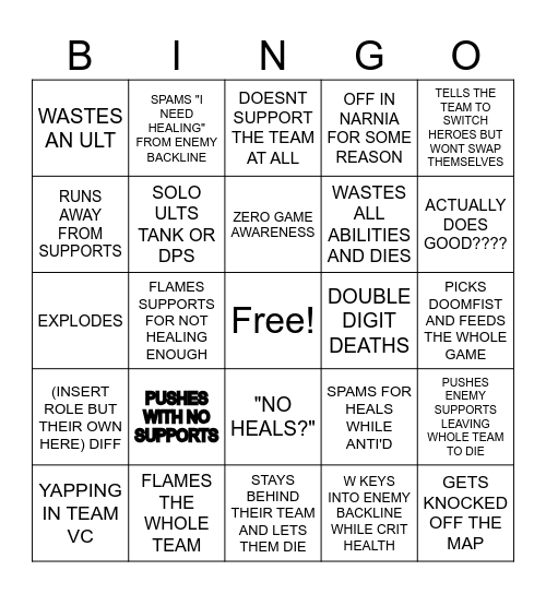 OVERWATCH TANK BINGO Card