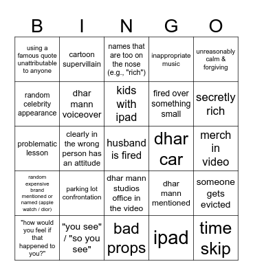 Dhar Mann Bingo v2 Bingo Card