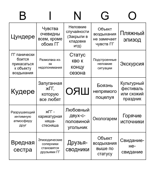 Банальное ромком аниме Bingo Card