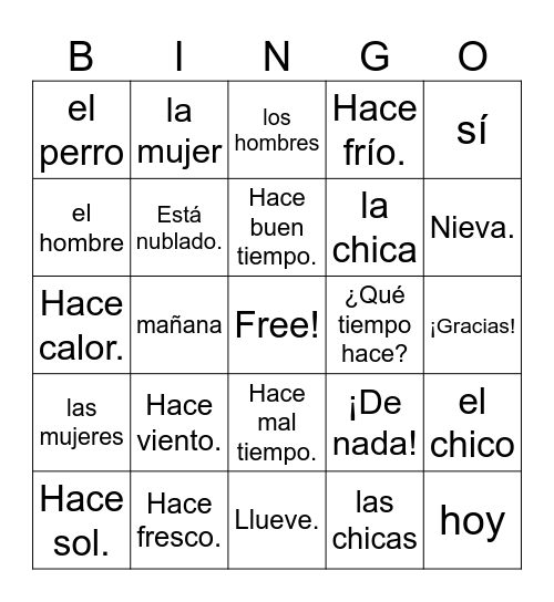Essential Vocab. Spanish (IWL) Bingo Card