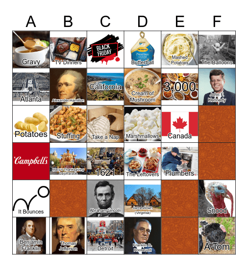 Thanksgiving Trivia Bingo Card