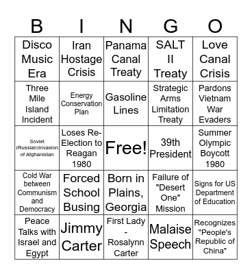 Jimmy Carter Era BINGO! Bingo Card