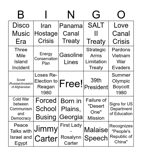 Jimmy Carter Era BINGO! Bingo Card