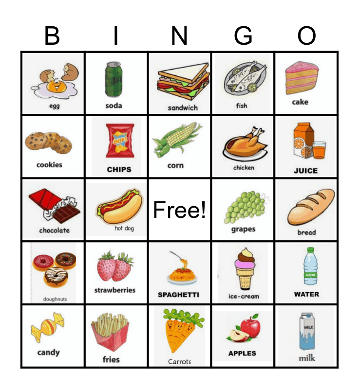 Healthy And Unhealthy Foods Bingo Card