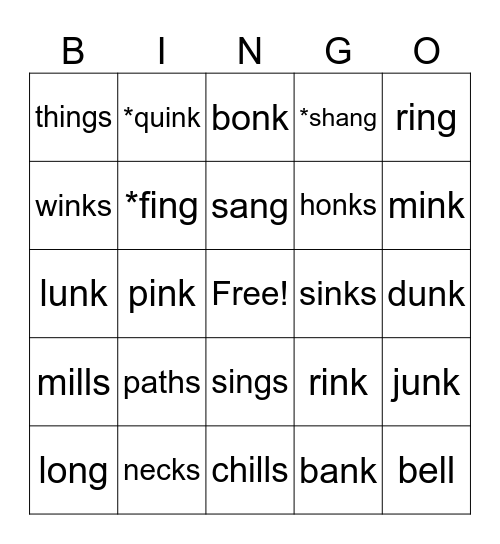 Glued sounds and review Bingo Card