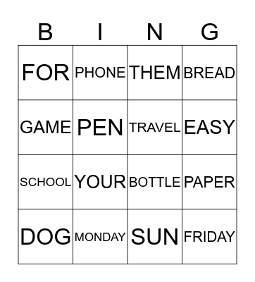 WORD BINGO Card