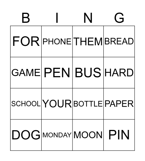 WORD BINGO Card