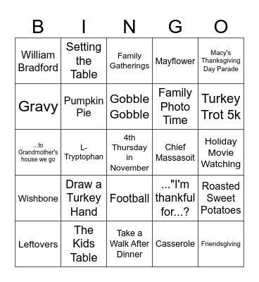 Mr. Losurdo's Extraordinarily Crazy Thanksgiving Day Bingo Game Bonanza Bingo Card