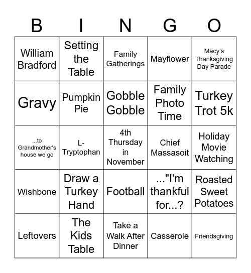 Mr. Losurdo's Extraordinarily Crazy Thanksgiving Day Bingo Game Bonanza Bingo Card