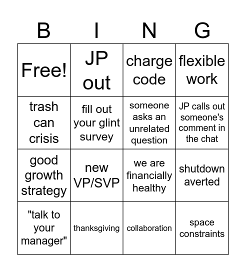 CEO call Bingo Card