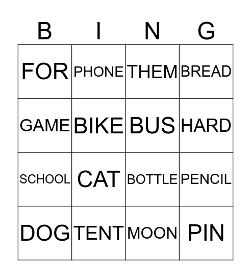 WORD BINGO Card