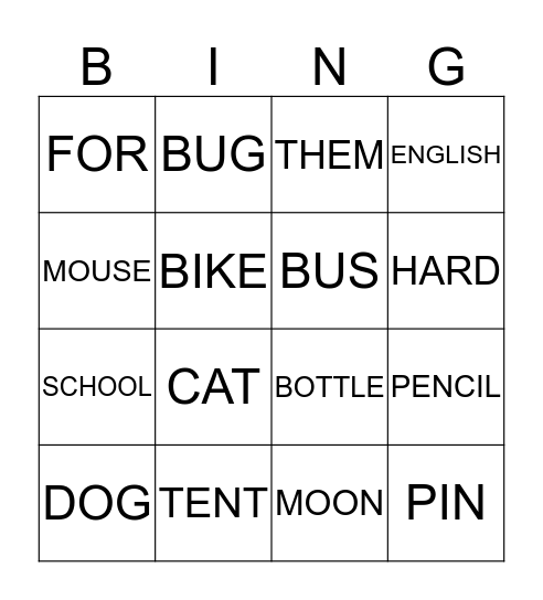 WORD BINGO Card