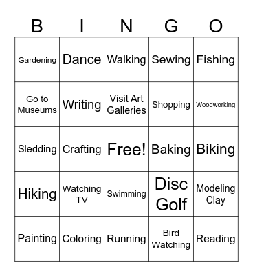 Leisure Bingo Card