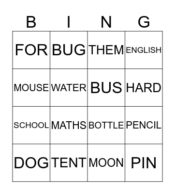 WORD BINGO Card