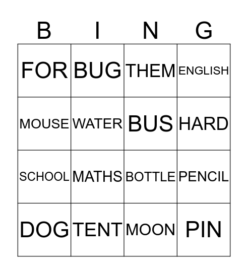 WORD BINGO Card