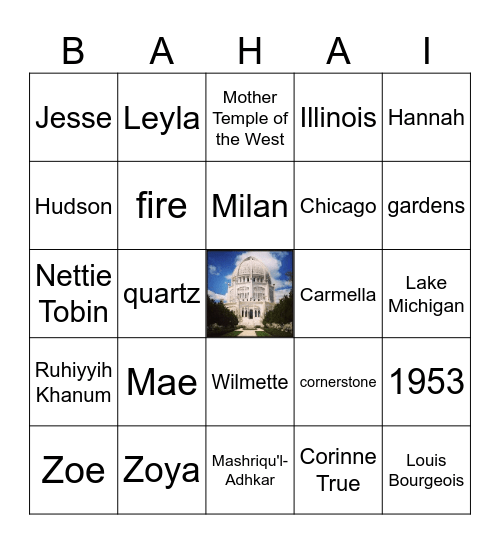 Baha'i House of Worship in Wilmette Bingo Card