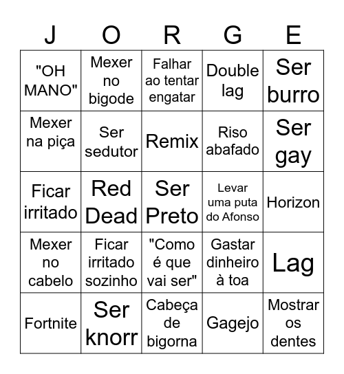 Jorge Bingo Card