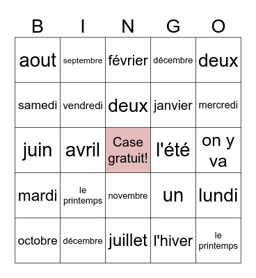 Les jours, les mois et les saisons.... Bingo Card