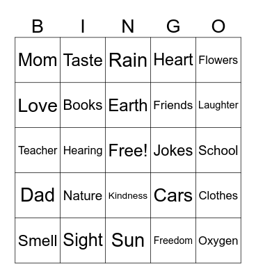 Gratitude BINGO Card