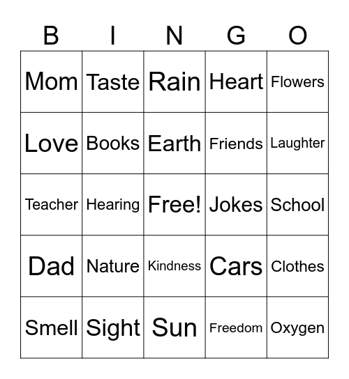 Gratitude BINGO Card