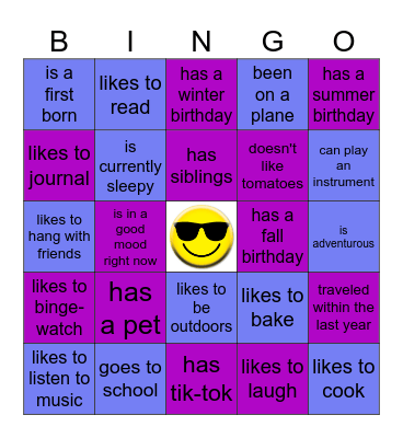 Get To Know Me! Bingo Card