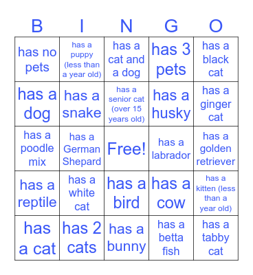 Pet Bingo Card
