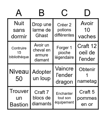 Bingo Challenge Minecraft Bingo Card