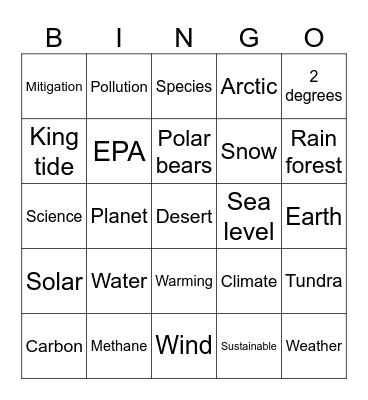 Climate Change Bingo Card