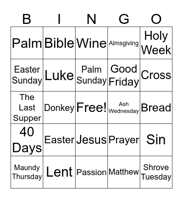 Lent/Easter Bingo Card