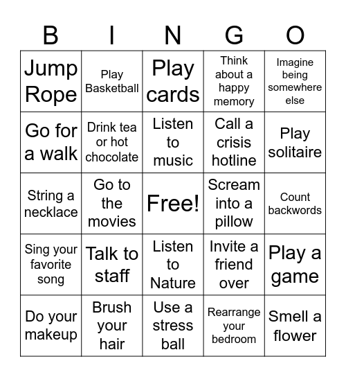 Coping Skills Bingo Card 1 Bingo Card