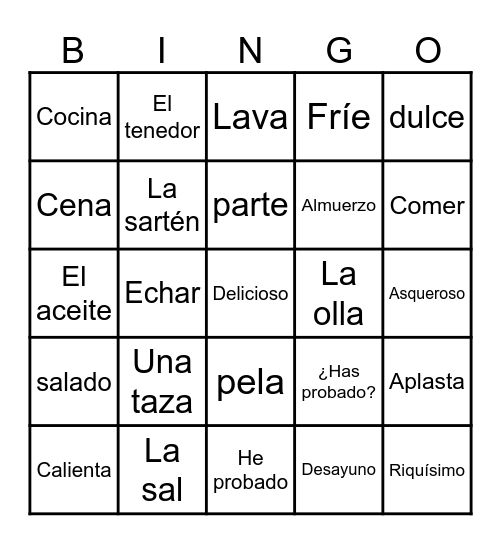 Recetas Latinas Bingo Card