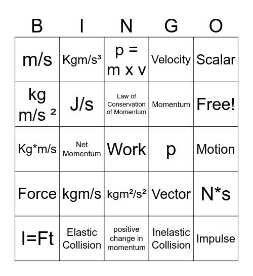 Momentum Bingo Card