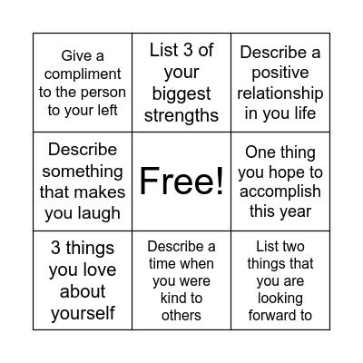 Positive Psychology Bingo Card