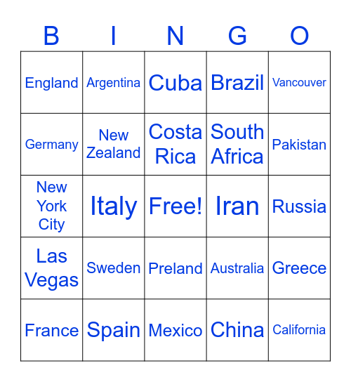 Travel Bingo Card