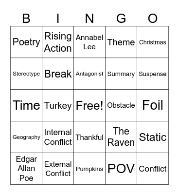 Before Break Bingo Card
