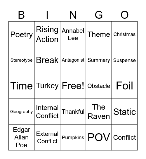Before Break Bingo Card
