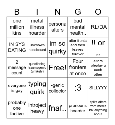 how similar are you to BAT SYS Bingo Card