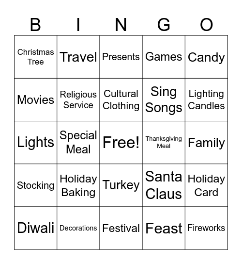 Holiday Party Bingo Card