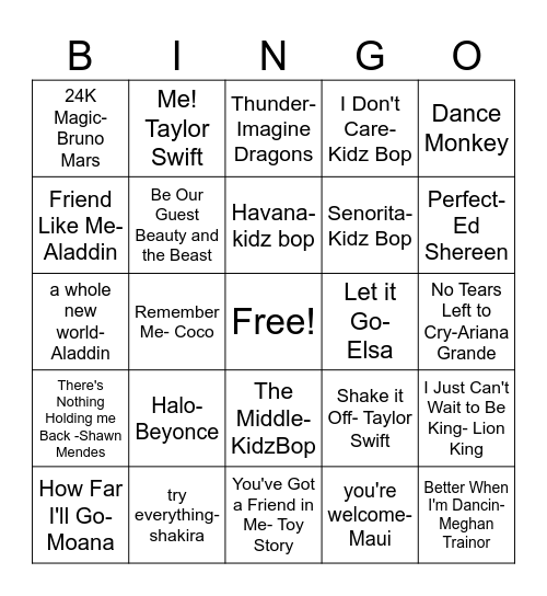 Music Bingo Card