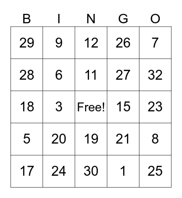 GSGCF Ice Breaker Bingo 1-32 Bingo Card