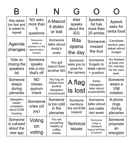 GA - Autumn 2023 Bingo Card