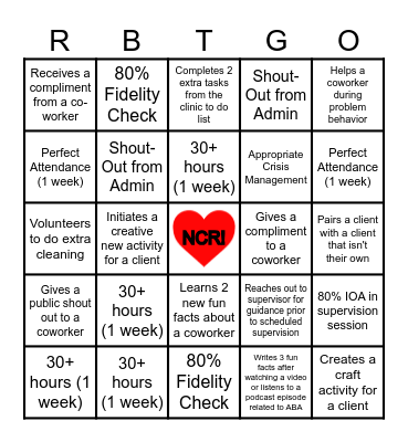 TLC RBT Bingo! Bingo Card