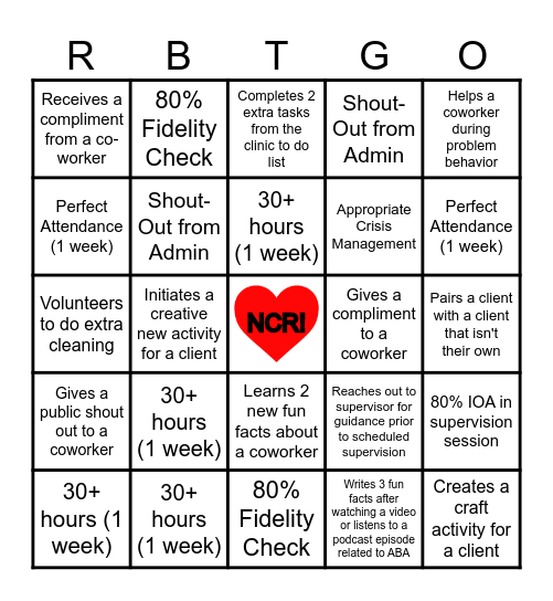 TLC RBT Bingo! Bingo Card