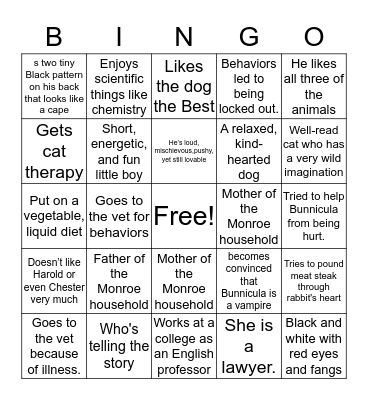 Bunnicula Character Bingo Card