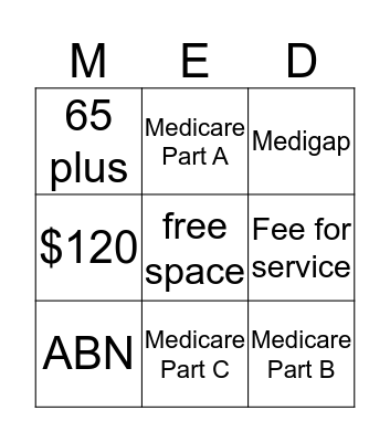 Medicare Bingo Card