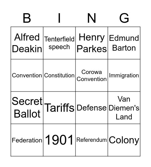 Federation Bingo Card